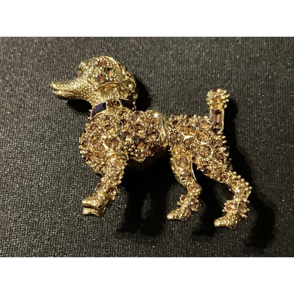 Vintage Kenneth J Lane Rhinestone Poodle Gold Tone, Rhinestone Brooch